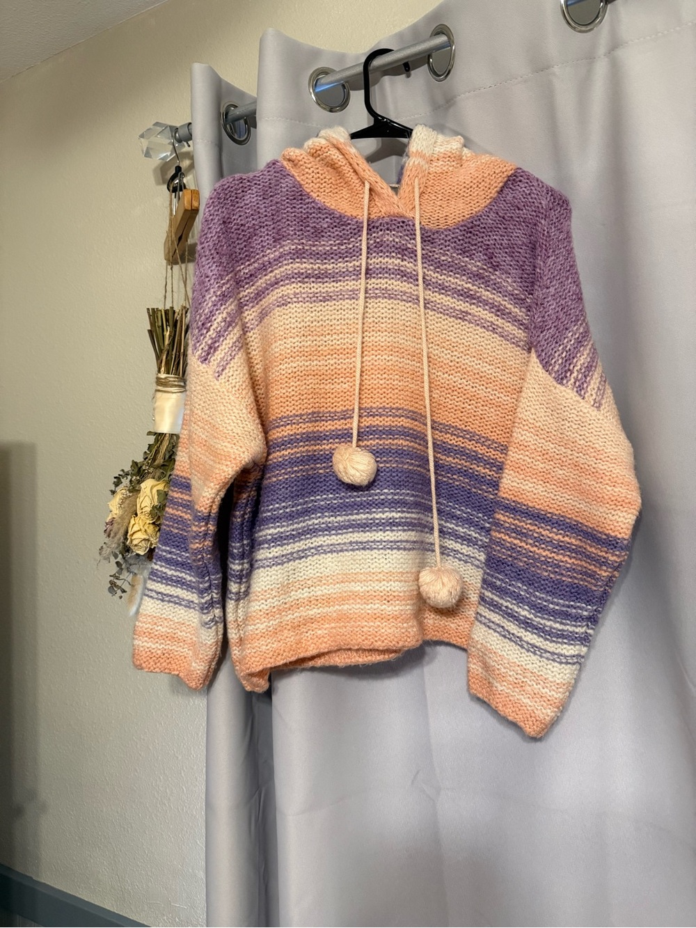 Cupcake Clothing Ltd. - Cozy Striped Hooded Knit Sweater - Purple & Peach